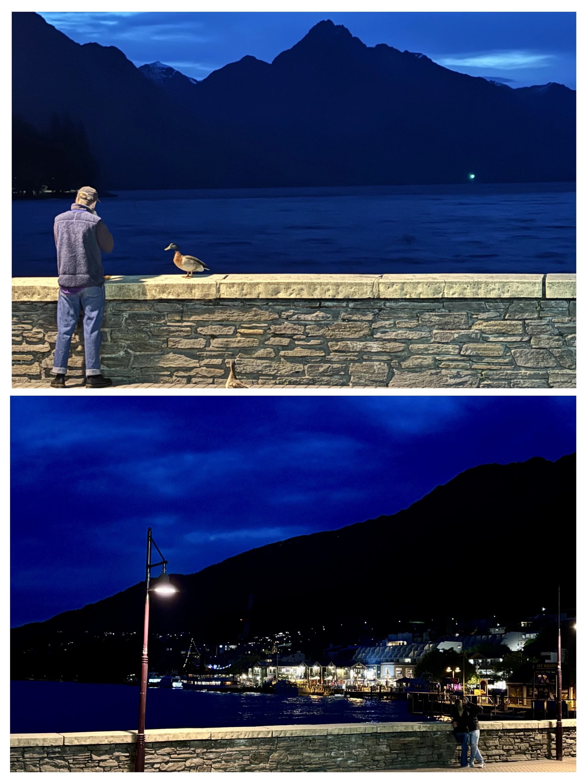 Beautiful night lights of Queenstown reflecting on the calm lake water