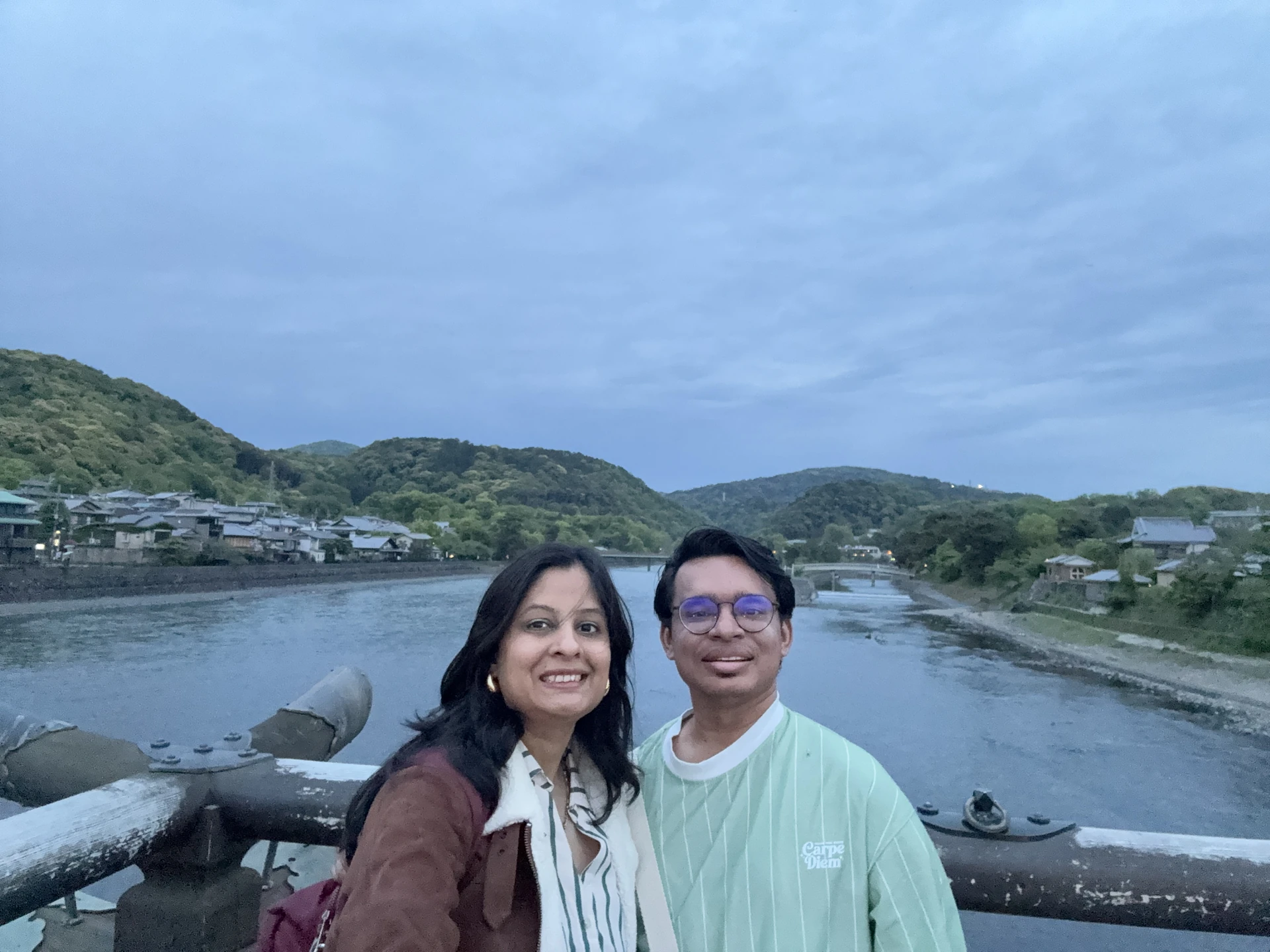 The two of us on the Uji bridge at dusk