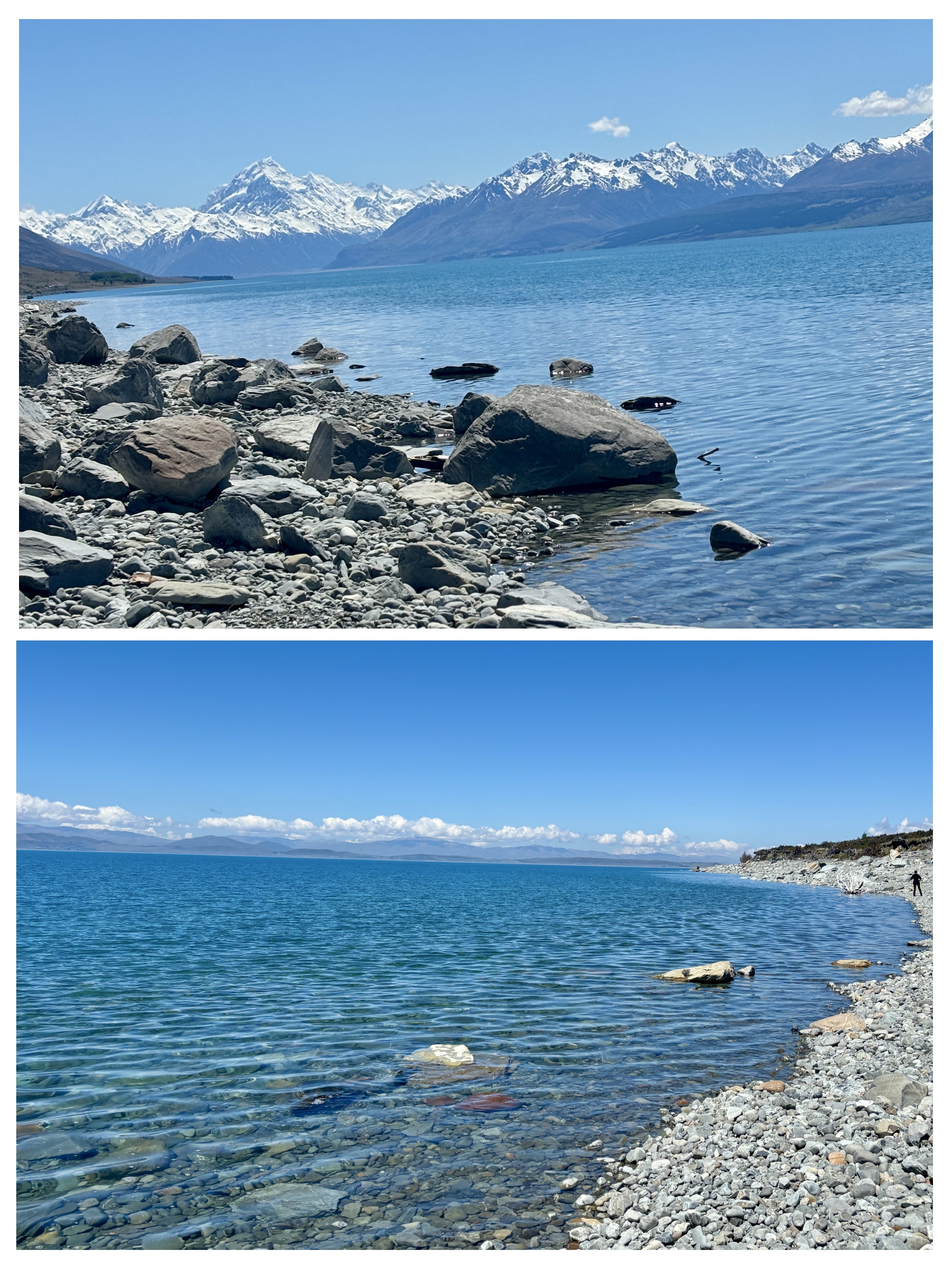 Striking turquoise glacial waters of Lake Pukaki against dry shoreline