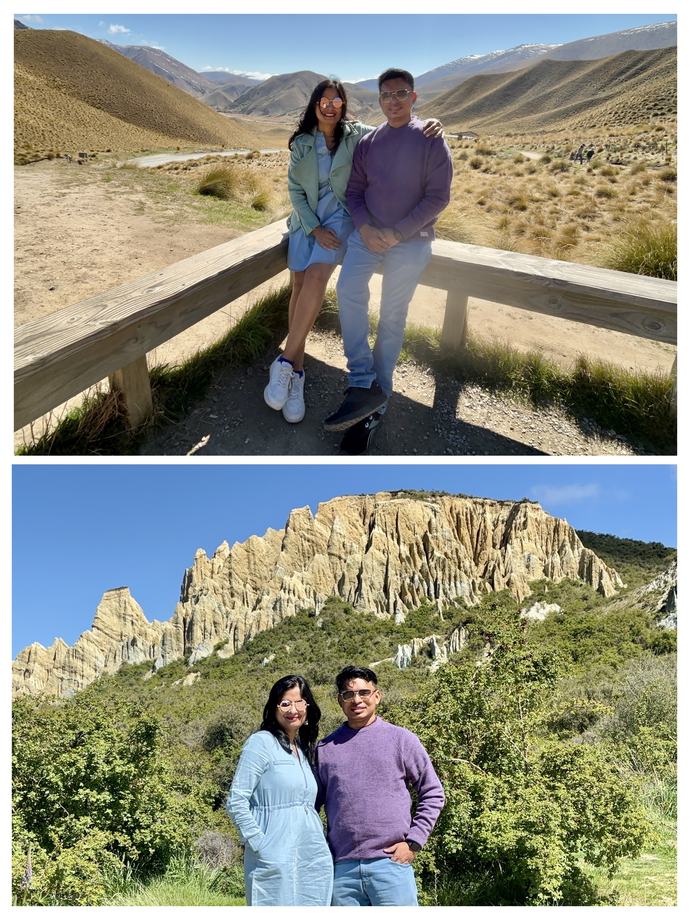 Dramatic clay cliffs of Omarama rising high and golden Lindis Pass fields