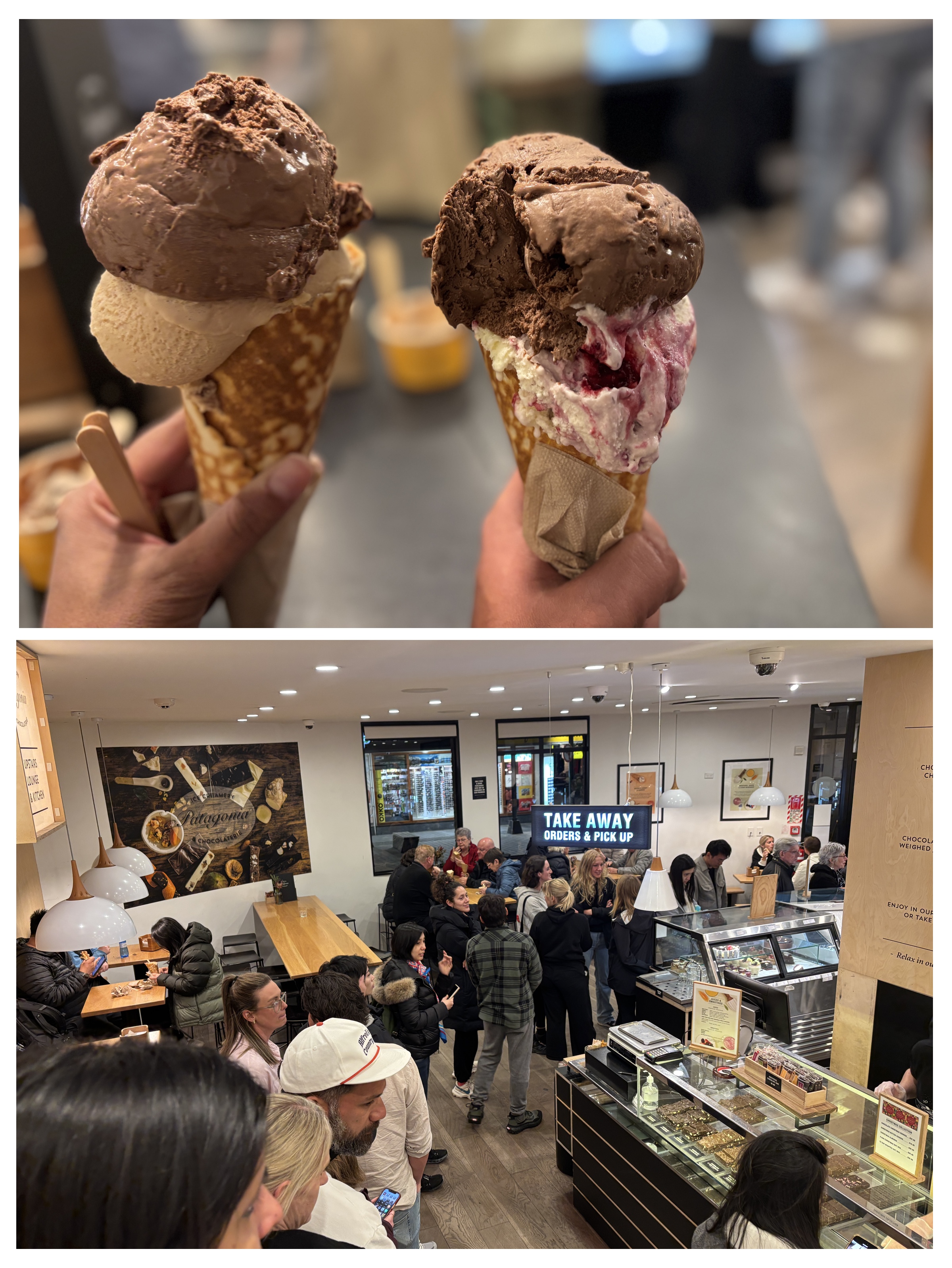 Rich Patagonia ice cream cones in Queenstown