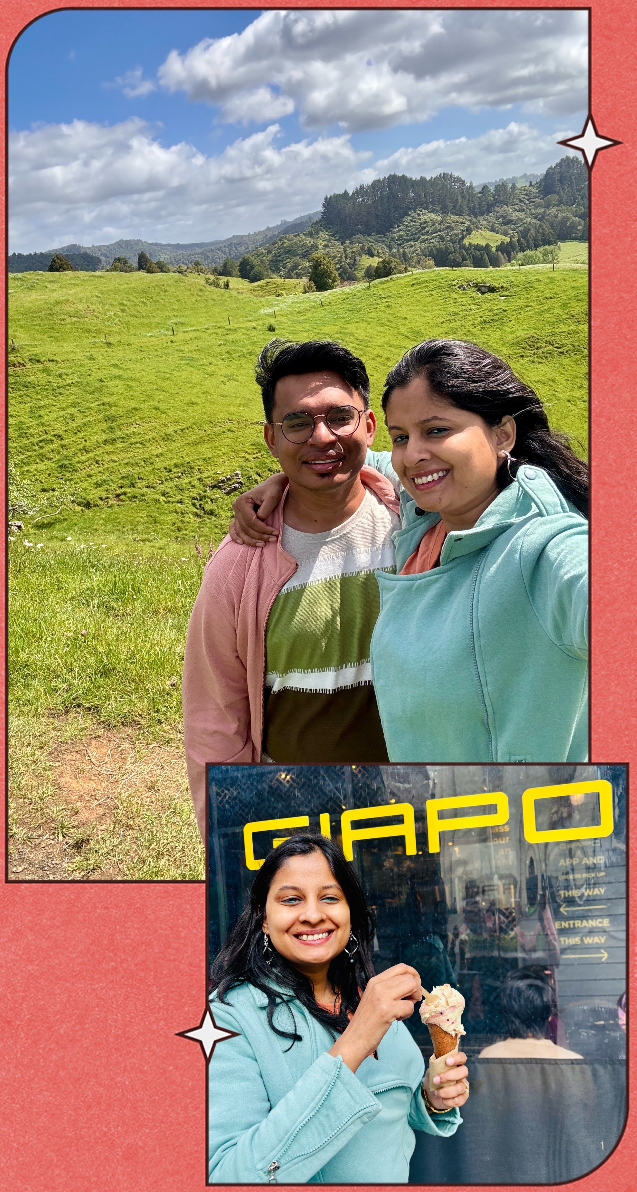 Hiking paths near Waitomo and savoring a giant delicious gelato from Giapo in Auckland