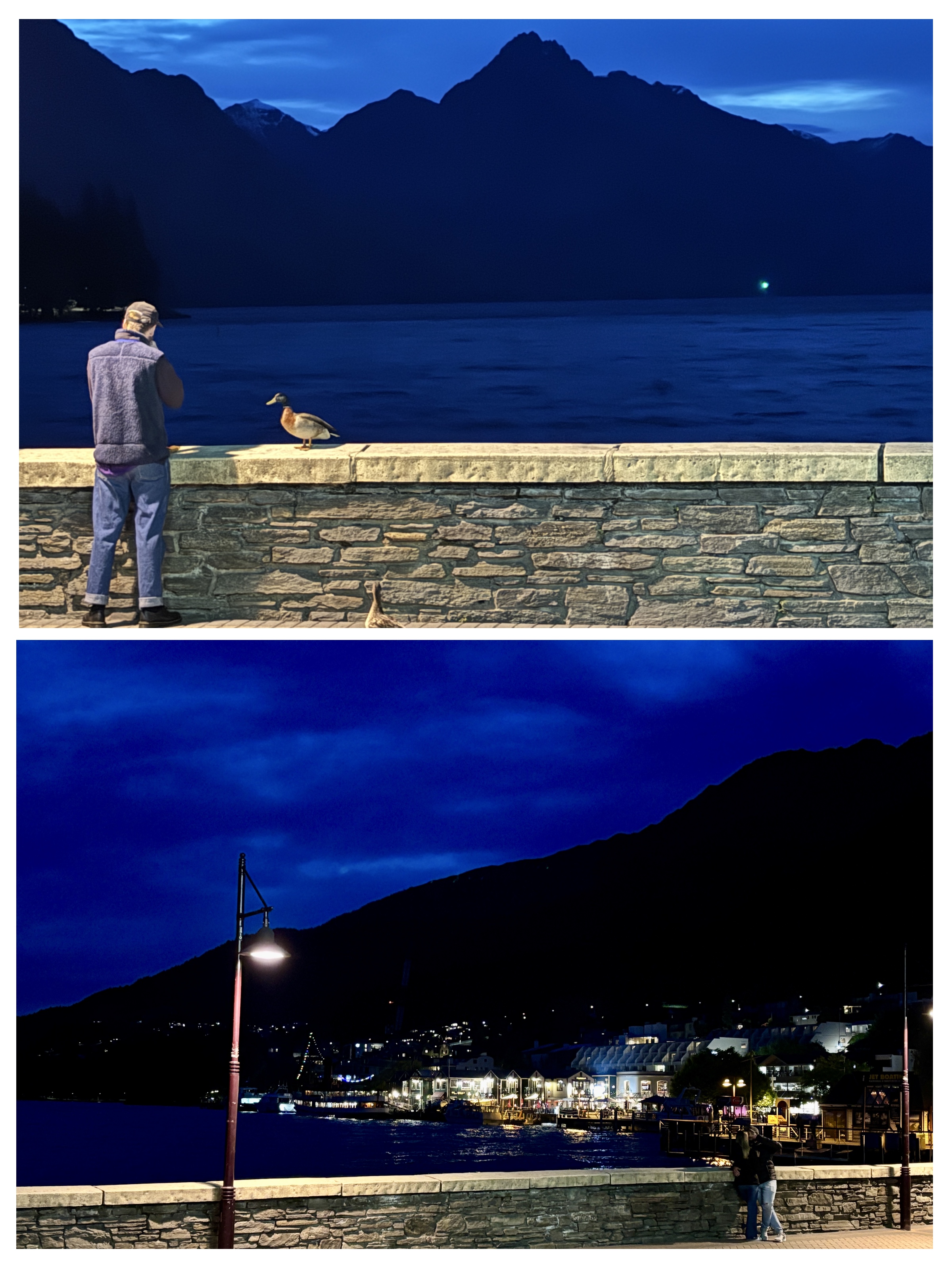 Beautiful night lights of Queenstown reflecting on the calm lake water