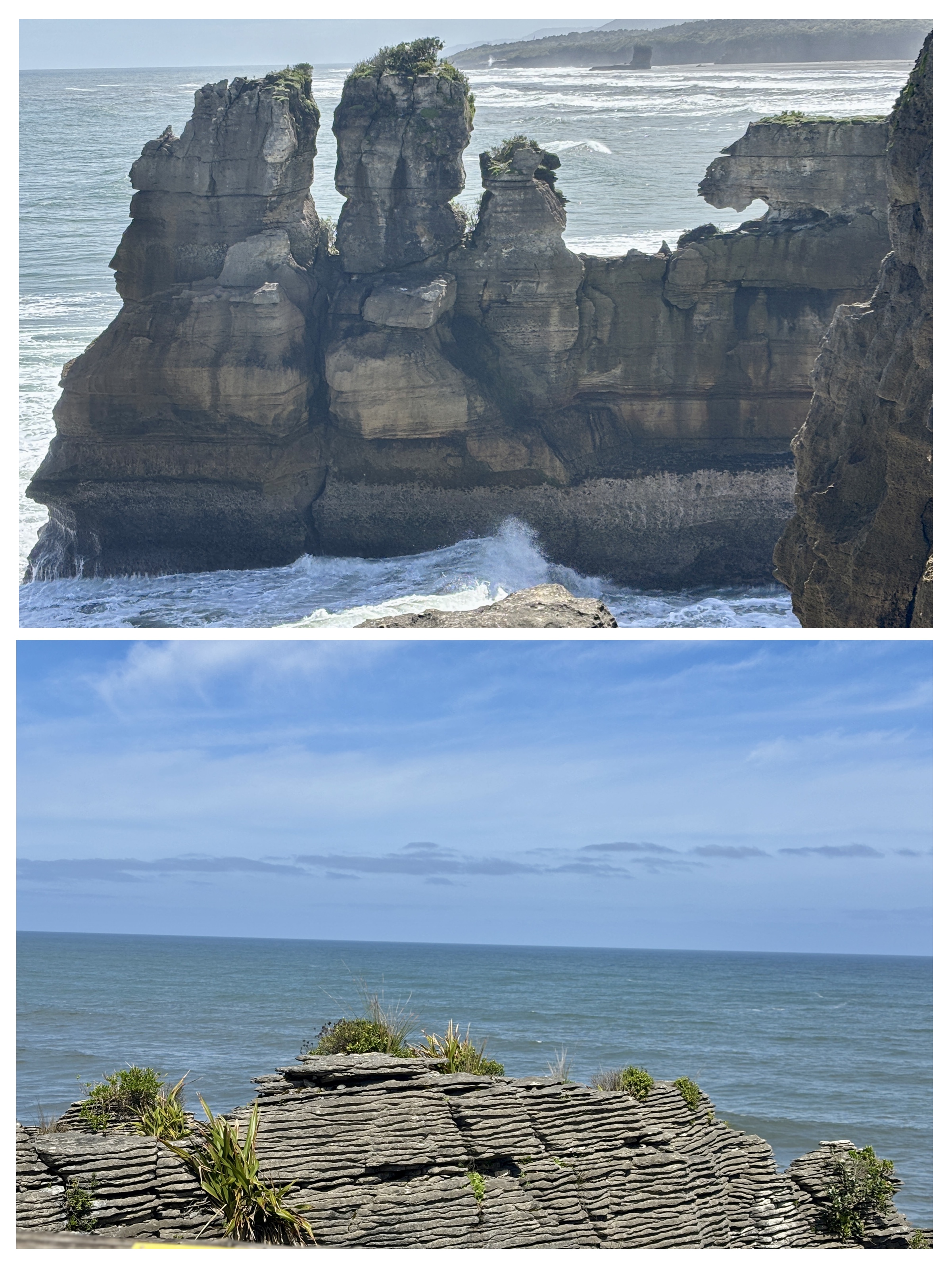 Extraordinary layered limestone rock cliffs of Pancake Rocks in Punakaiki