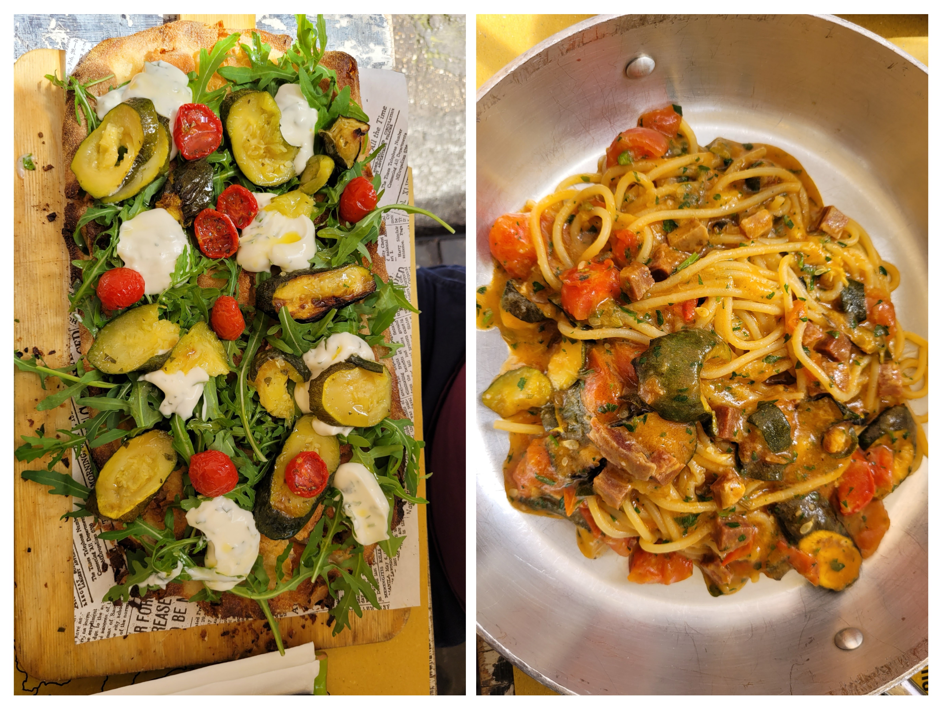 Silky Italian pasta and thin-crust pizza dinner collage in Rome
