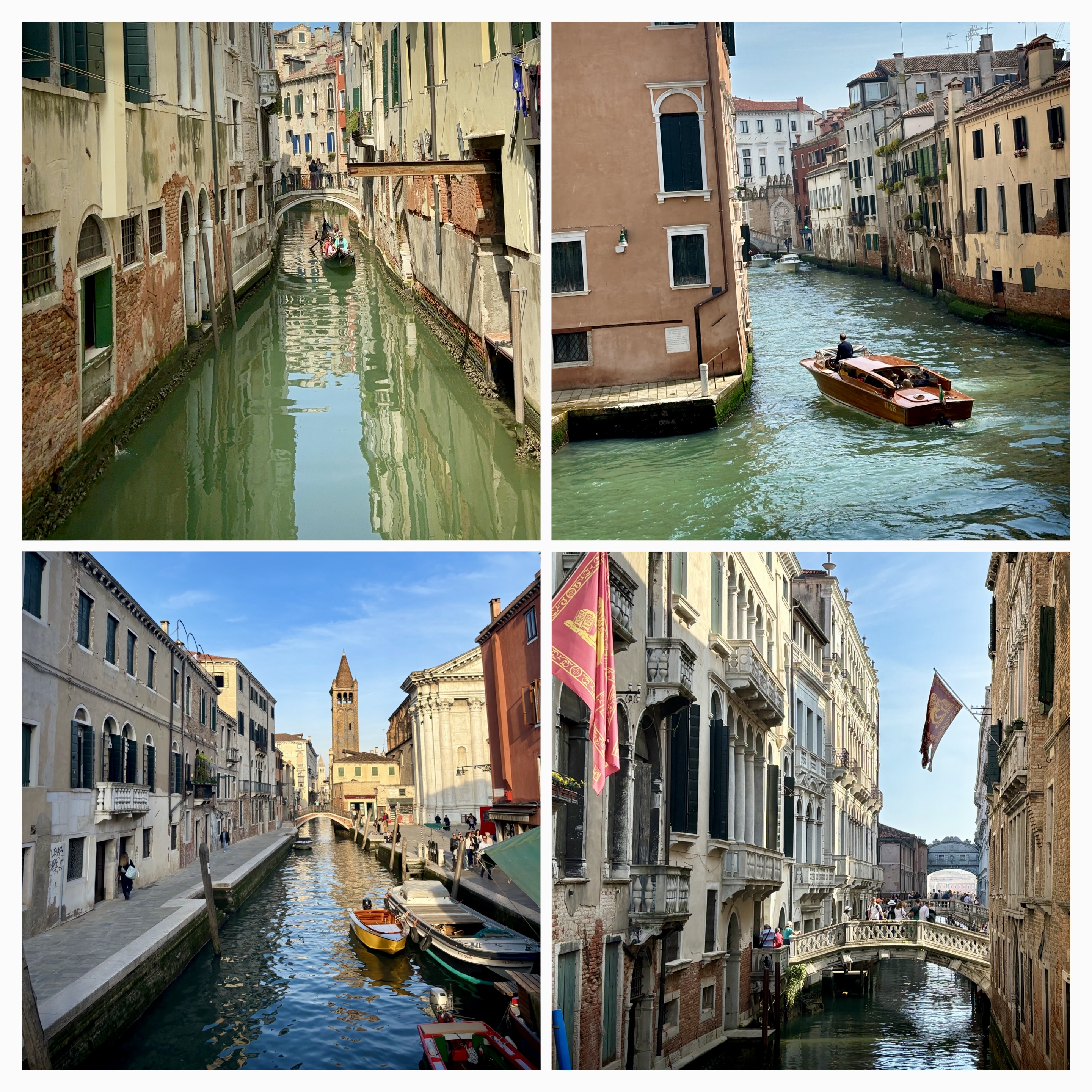 Beautiful Venice canals collage with historic buildings