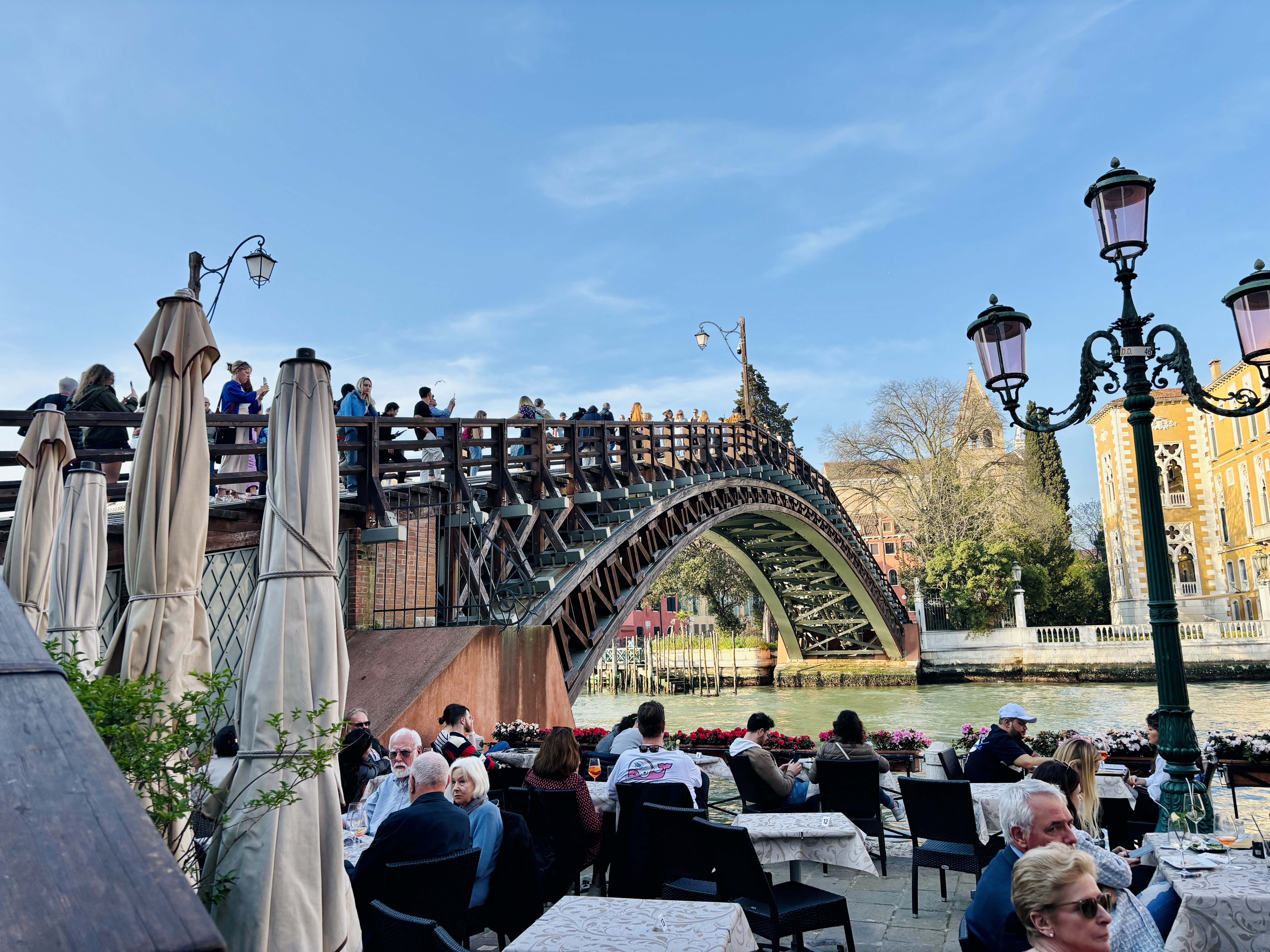 Spectacular panoramic view of the Grand Canal from the wooden Ponte dell'Accademia