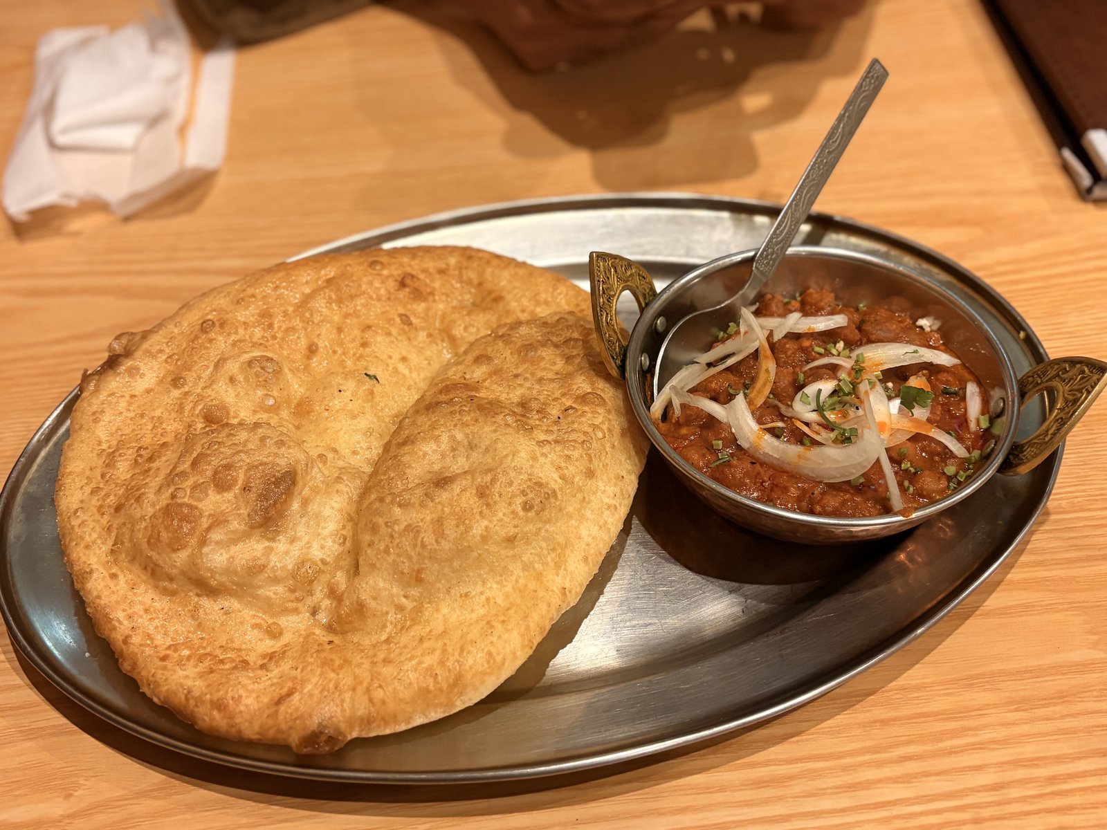 Plate of chole bhature at Delhi Restaurant, Kyoto